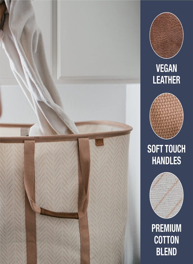 CleverMade Collapsible Laundry Tote 2-Pack (50L) – Foldable Carry-All Storage Bin for Laundry, Car Trunk, RV, Dorm & Home Organization – LUXE Cotton Blend with Vegan Leather Accents, Cream - Image 4