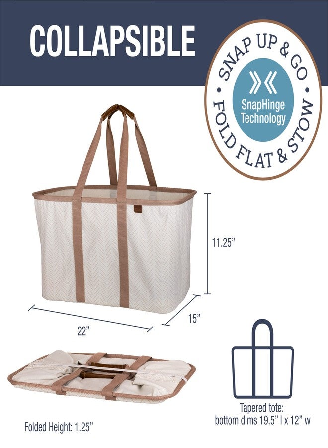 CleverMade Collapsible Laundry Tote 2-Pack (50L) – Foldable Carry-All Storage Bin for Laundry, Car Trunk, RV, Dorm & Home Organization – LUXE Cotton Blend with Vegan Leather Accents, Cream - Image 2