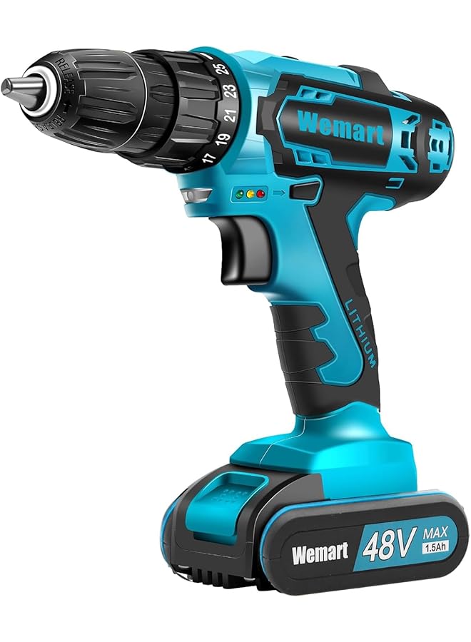 WEMART Cordless Drill Set 48V Power Drill Kit With Battery 25+1 Position 2 Variable Speed 3 8 Inch Keyless Chuck Fast Charger With Tool Bag - Image 1