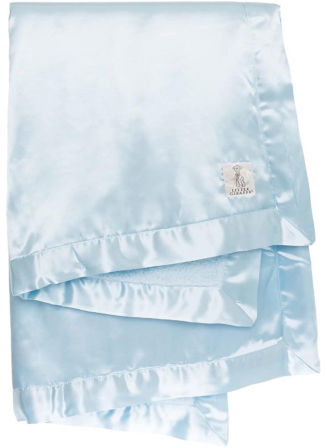 Little Giraffe Little Giraffe Chenille Satin Baby Blanket 35" x 45", Blue  - Image 1