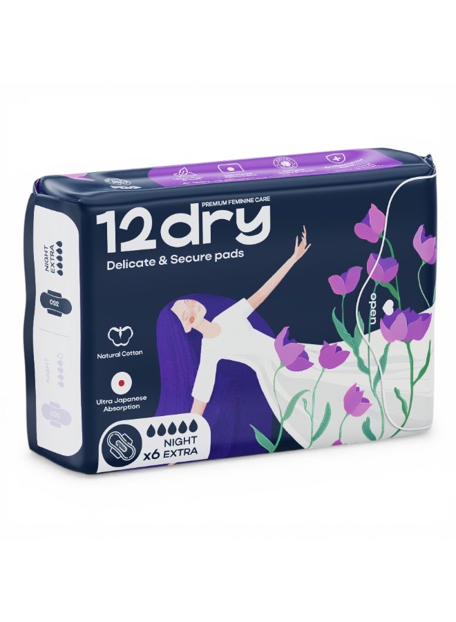 12dry Ultra-Thin Sanitary Pads, 6 Count (350mm, Heavy Flow) – Super Absorbent, Leak-Proof, Odor & Bacteria Protection, Soft & Breathable with AirCool Technology, FDA & FSC Certified - Image 1