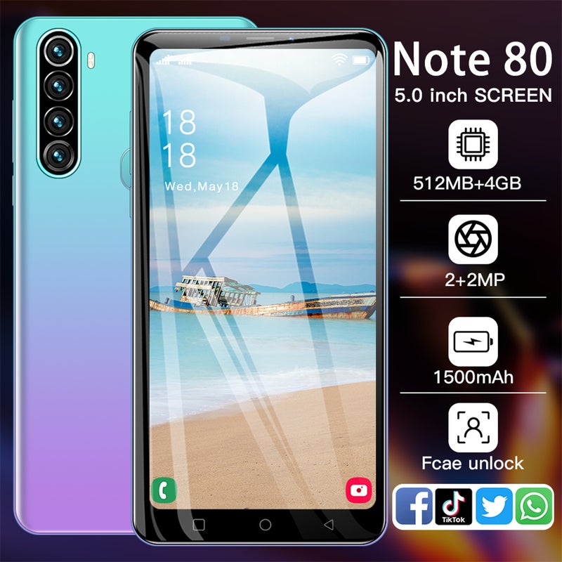 Generic (Unbranded) هاتف ذكي Note80 بحجم 5.0 بوصة للألعاب، باللون الأرجواني، قابس أمريكي - Image 1