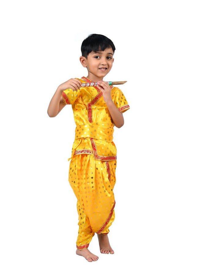 BookMyCostume BookMyCostume Baby Krishna Kanha Kanhaiya Dhoti Kurta Polka Dots with Flute Kids Fancy Dress Costume 2-3 years  - Image 5