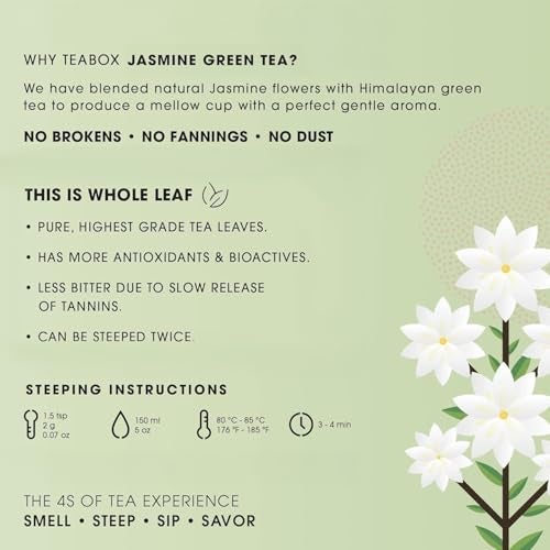 Teabox Premium Darjeeling Green Tea With Jasmine Flowers| 100% Whole Leaf & 0% Bitterness | Green Tea From The Himalayas |Low Caffeine| (3.52Oz) - Image 4