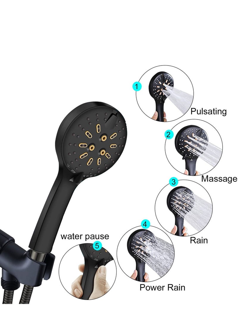 NIBEMINENT Handheld Shower Head Set Stainless Steel Bath Showerheads, Heads High Pressure With 6 Function Setting Multi functions Holder 9.8Inch Sprinkler - Image 2
