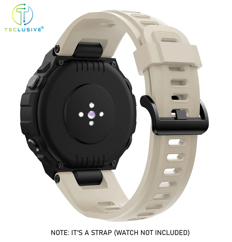 T TECLUSIVE حزام سيليكون ناعم T TECLUSIVE متوافق مع Amazfit T-Rex/Amazfit Trex Pro | حزام سيليكون مطاطي قابل للتعديل مع أدوات التركيب لـ T Rex Pro (بيج) - Image 4