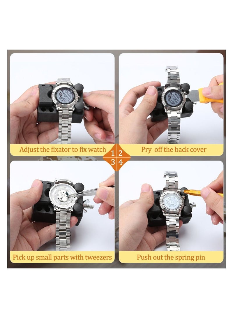 هومستر طقم إصلاح الساعة ، أداة إزالة رابط تعديل حزام بما في ذلك فتاحة الغطاء الخلفي للساعة شريط زنبركي دليل التشغيل مناسب لاستبدال البطارية وتفكيك الحزام - Image 3