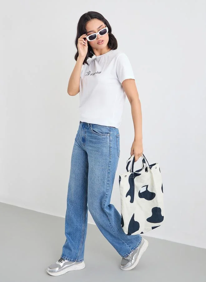 Styli Styli Embroidered Slogan Short Sleeves T-Shirt