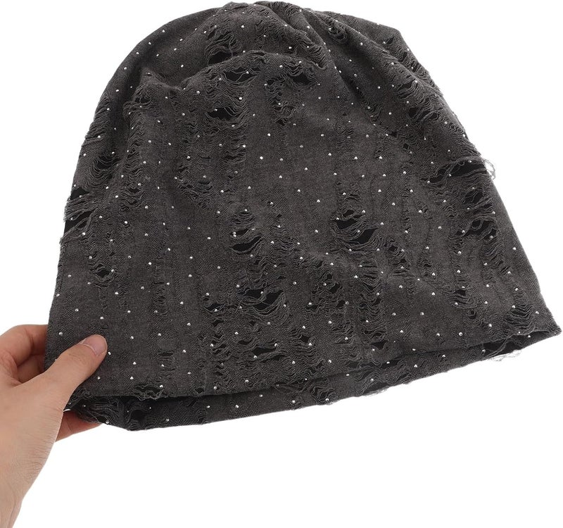 TOYANDONA Vintage Distressed Rhinestone Beanie Hat, Relaxed Warm Polyester Skull Cap, Unisex Autumn and Spring Headwear for Men and Women Grey - Image 4