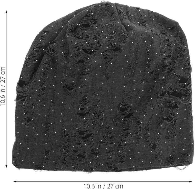 TOYANDONA Vintage Distressed Rhinestone Beanie Hat, Relaxed Warm Polyester Skull Cap, Unisex Autumn and Spring Headwear for Men and Women Grey - Image 2