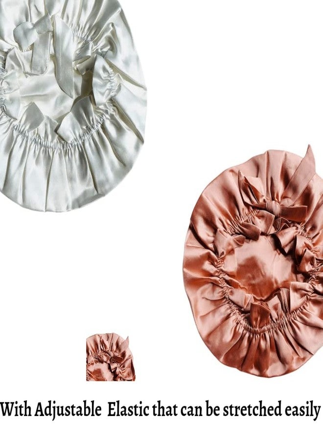 Atrube Satin Bonnet for Curly Hair| Silk Satin Hair Cap for Sleeping| Reversible Hair wrap with Adjustable Tying Drawstring Pack of 2 (Silver, Orange) - Image 4