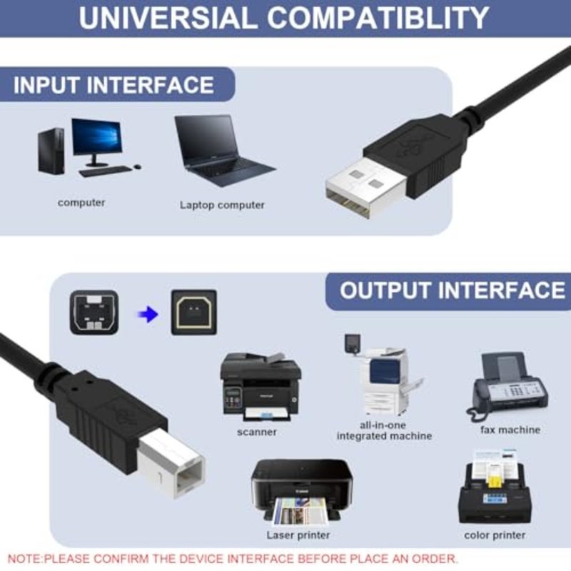 سلك كابل طابعة USB إلى الكمبيوتر متوافق مع Canon PIXMA TS6420a، TS702a، TS9520a، TS3720، TR4720، TR7020a، TR8620a، TR160، MG3620، G7020، G6020، MegaTank G3270، GX2020، imageCLASS LBP6030w - Image 2