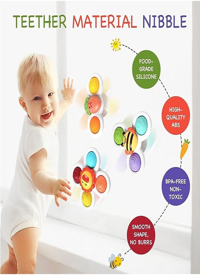 Generic - 3-piece set of suction cup spinning toy, baby fidget spinning toy, toddler 1-3 spinning toy, sensory toy, early education toy, bathtub toy, dining chair toy, baby boy birthday gift - Image 1