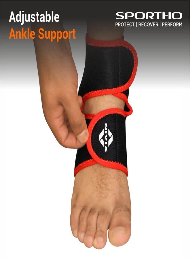 Nivia Ankle Support With Adjustable Velcro, Ankle Sleeves, Braces or Wraps, For Injury Prevention, Free Size& Black/Red Color, Used for Rehabilitation & Recovery - Image 2