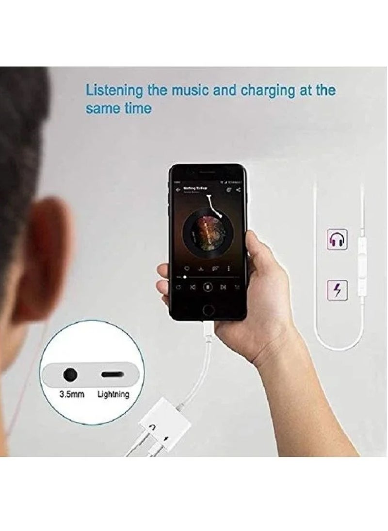Apple MFi Certified for iPhone Adapter&Splitter 2 in 1 Lightning to 3.5mm Headphone Jack Audio+Charge Cable Compatible with iPhone 11/11 Pro/XS/XR/X 8 7/iPad Support Sync Data+Music Control White