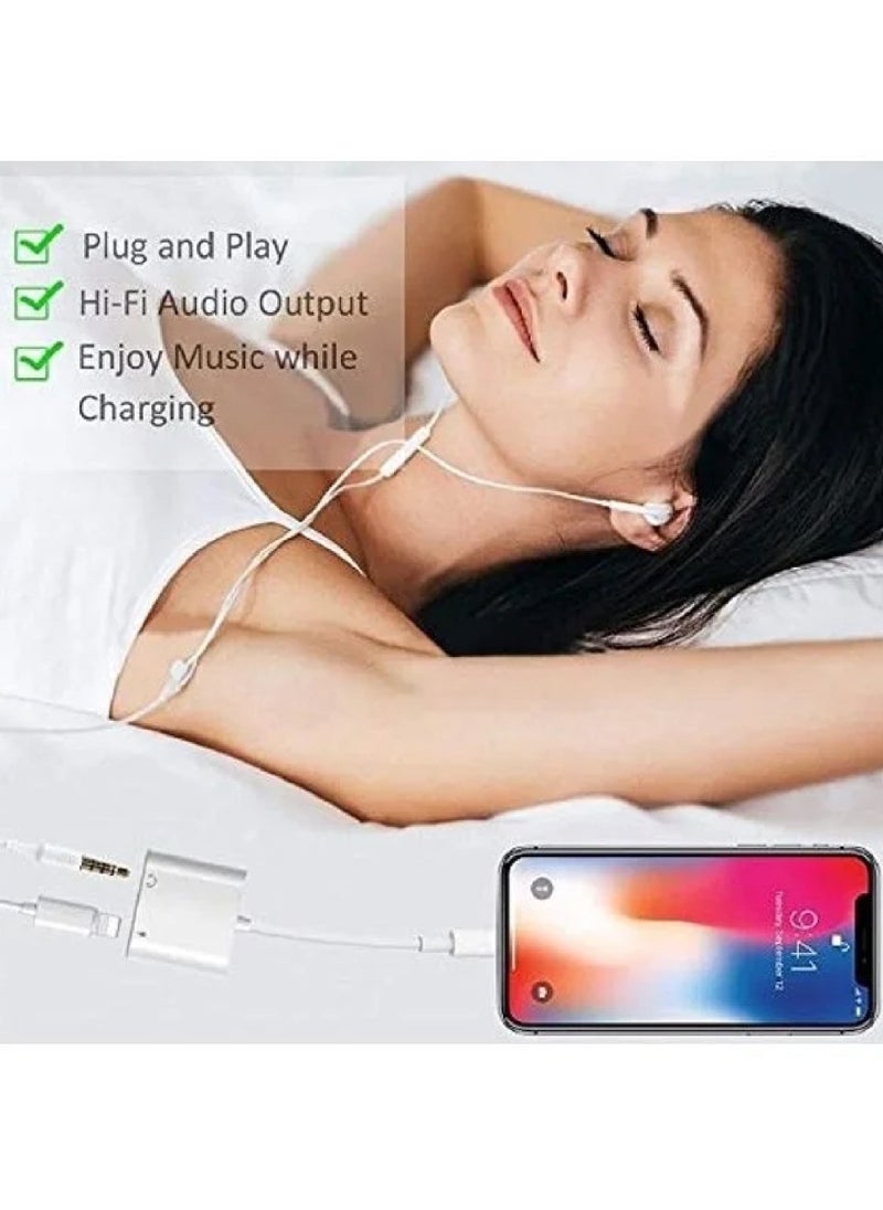 Apple MFi Certified for iPhone Adapter&Splitter 2 in 1 Lightning to 3.5mm Headphone Jack Audio+Charge Cable Compatible with iPhone 11/11 Pro/XS/XR/X 8 7/iPad Support Sync Data+Music Control White