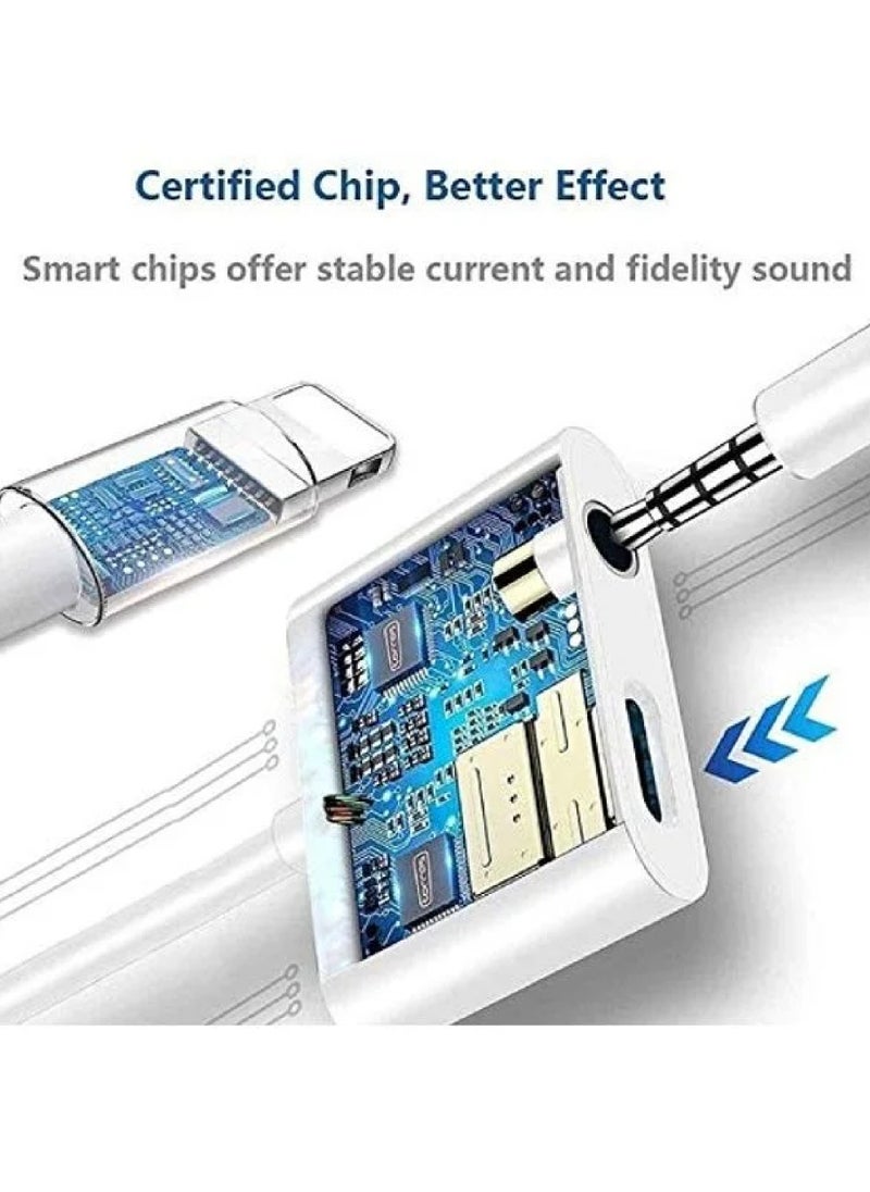 Apple MFi Certified for iPhone Adapter&Splitter 2 in 1 Lightning to 3.5mm Headphone Jack Audio+Charge Cable Compatible with iPhone 11/11 Pro/XS/XR/X 8 7/iPad Support Sync Data+Music Control White