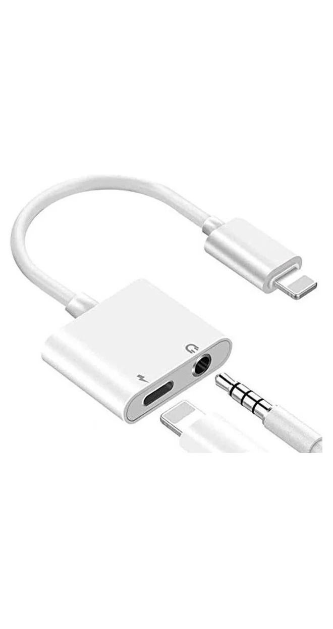 روك بو معتمد من Apple MFi لمحول iPhone ومقسم 2 في 1 Lightning إلى 3.5 ملم مقبس سماعة الرأس + كابل شحن متوافق مع iPhone 11/11 Pro/XS/XR/X 8 7/iPad يدعم مزامنة البيانات + التحكم في الموسيقى أبيض - Image 1