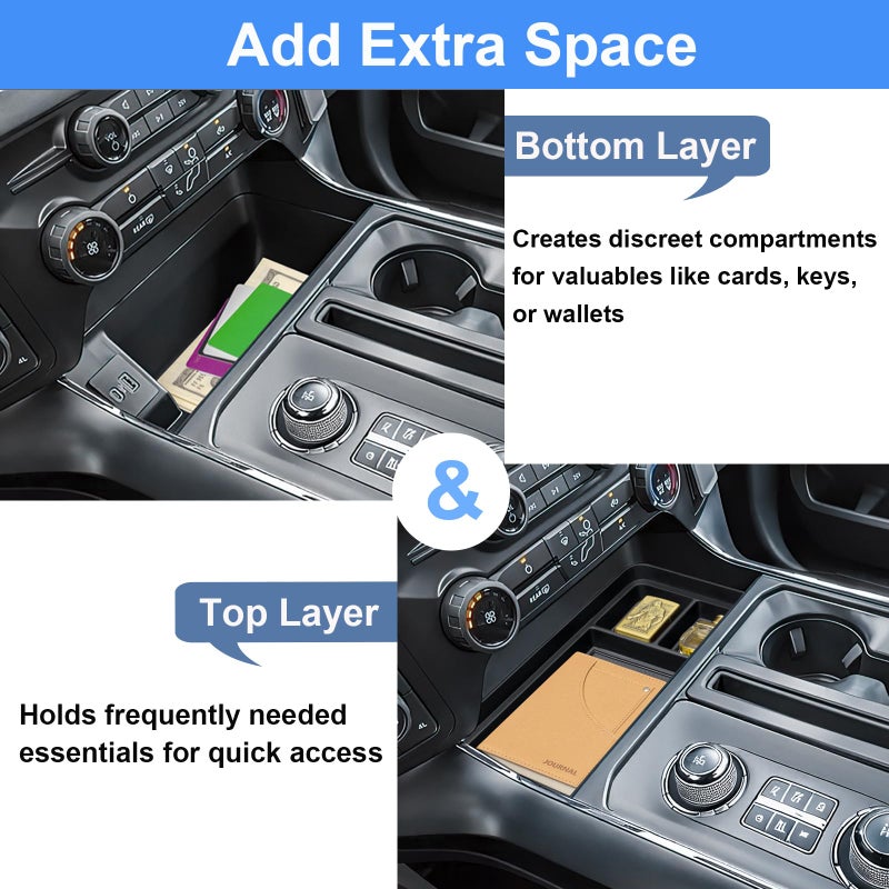 PIMCAR Center Console Organizer for 2021-2025 2026 Ford F150 & 2022-2025 F150 Lightning XLT Pro, Hidden Storage Tray with USB Hole Accessories (Fits into The Open Pocket in Front of The Shifter) - Image 5
