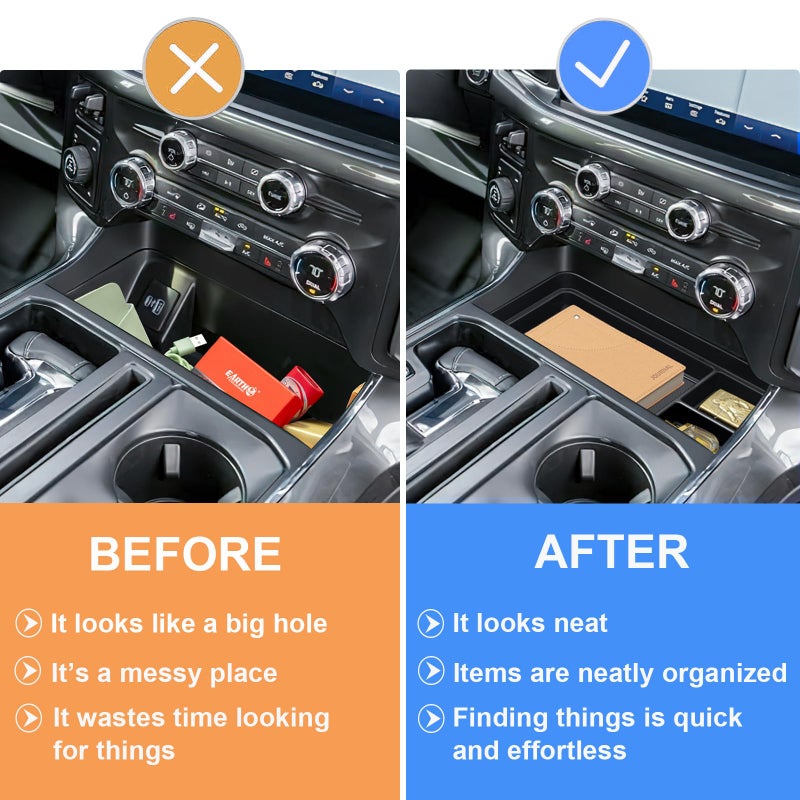 PIMCAR Center Console Organizer for 2021-2025 2026 Ford F150 & 2022-2025 F150 Lightning XLT Pro, Hidden Storage Tray with USB Hole Accessories (Fits into The Open Pocket in Front of The Shifter) - Image 4