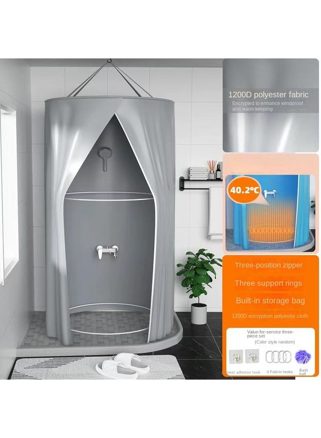 Bluejw Titanium Silver Thickened Bath Cover Winter Bathing Not Cold Artifact Household Bath Account Round Heat Preservation Warm Bathroom Waterproof Shower Curtain - Image 1