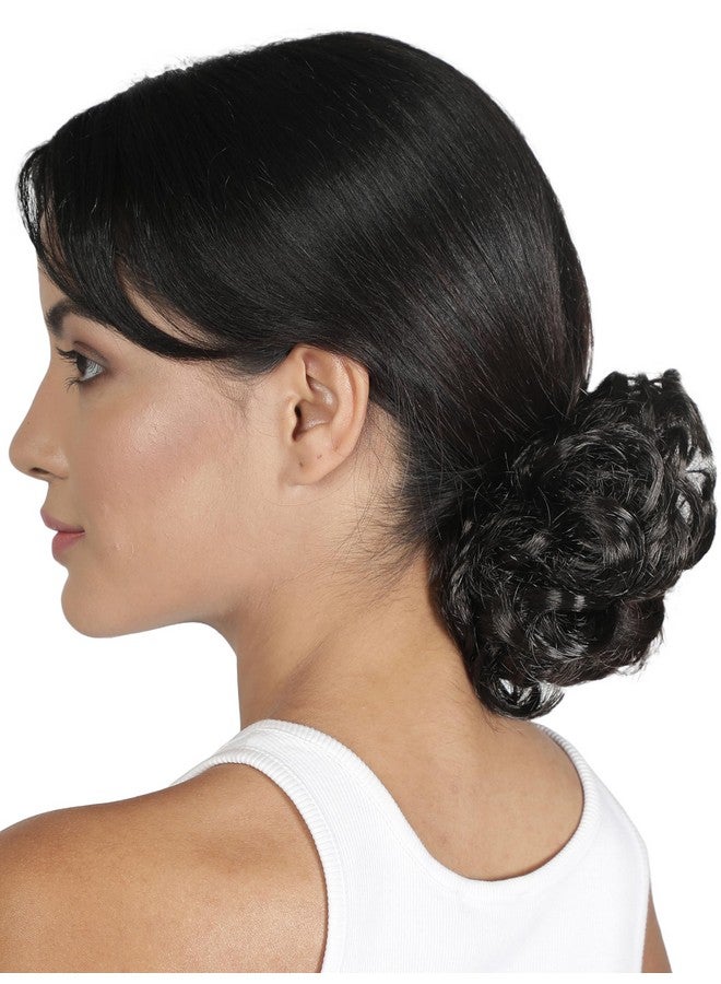LUSH LOCKS 100% Synthetic Hair Messy Bun Scrunchie For Girls And Women- (Pack Of 1, Medium Black)  - Image 1