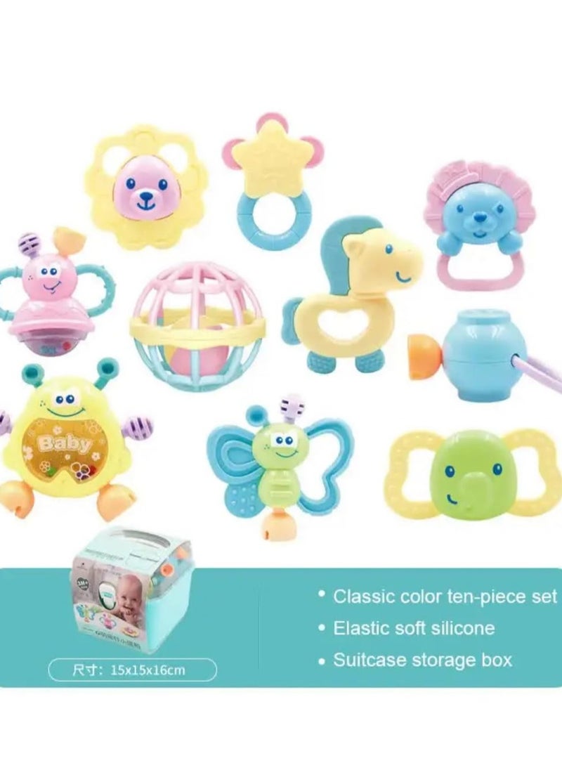 XiuWoo Baby Toy Rattle Set 10 pcs with Storage Box Teether Developmental Toys for Babies Infant Newborn Learning Toys Baby Gift, green  - Image 2