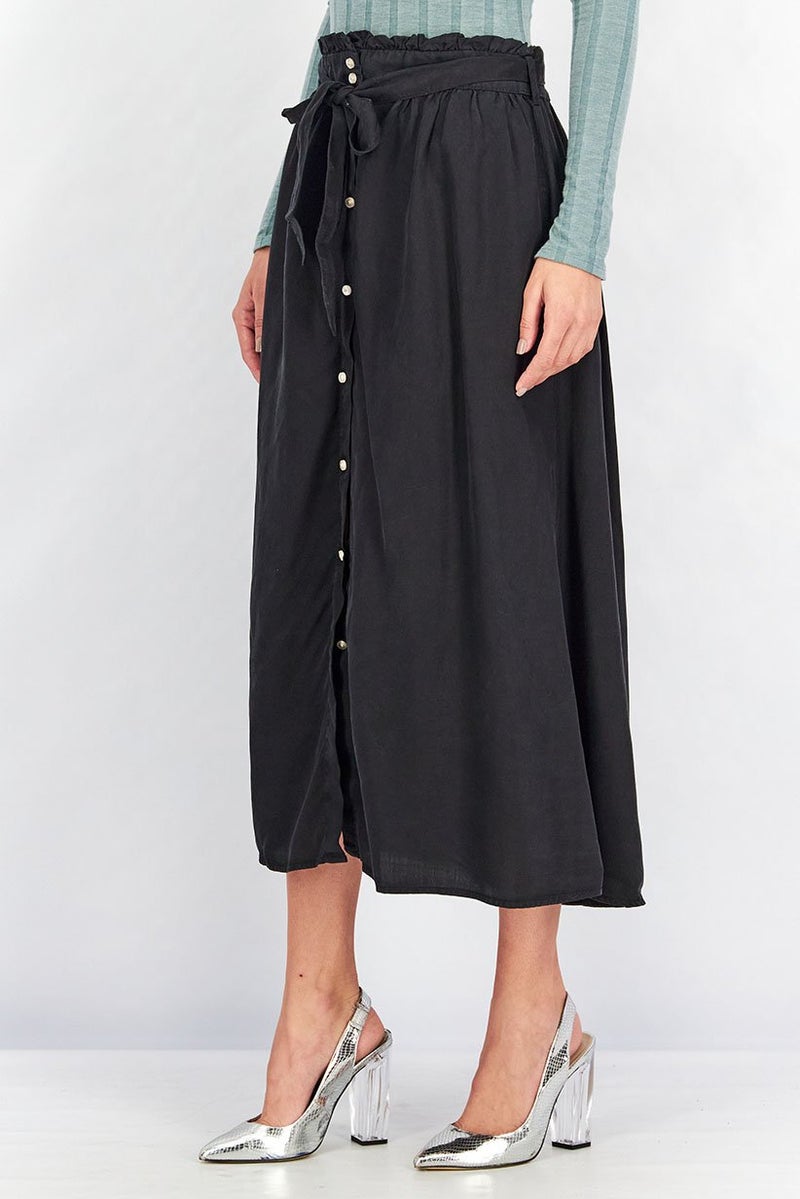 Fire & Glory Women Plain Buttoned Front Maxi Skirt, Black - Image 2