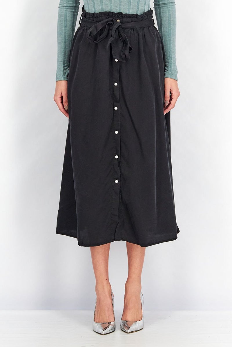 Fire & Glory Women Plain Buttoned Front Maxi Skirt, Black - Image 1
