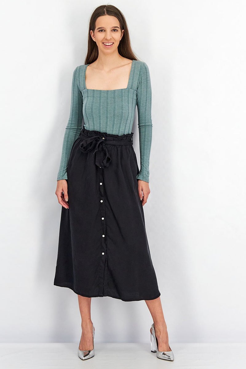 Fire & Glory Women Plain Buttoned Front Maxi Skirt, Black - Image 4