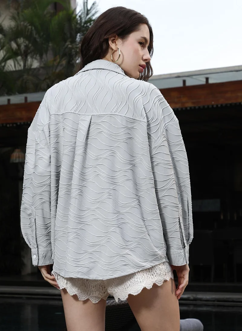 PINACOLADA  Women's Cloud Grey Swirl-Ridge Textured Oversized Shirt for Women | Best Price UAE