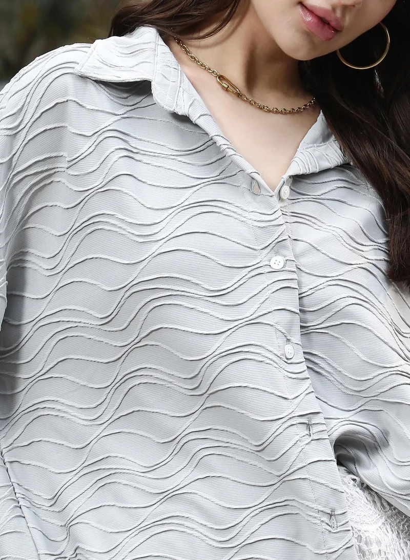 PINACOLADA  Women's Cloud Grey Swirl-Ridge Textured Oversized Shirt for Women | Best Price UAE