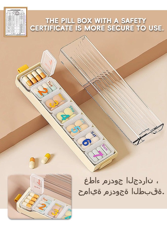 علب حبوب منع الحمل علبة حبوب منع الحمل الأسبوعية ، علب أقراص السفر لمدة 7 أيام ، منظم حبوب منع الحمل لمدة سبعة أيام ، للفيتامينات والأدوية والمكملات الغذائية وزيوت السمك (البيج) - Image 1