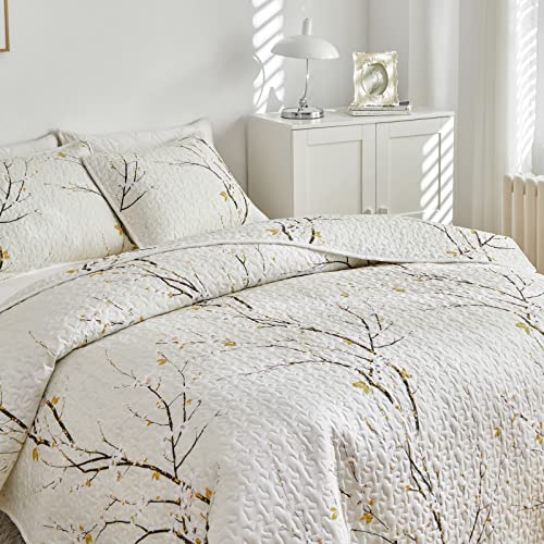Uozzi Bedding Quilt Set Queen Size Cream White with Black Branch Bedding Set 88x88 Soft Microfiber Lightweight Coverlet Bedspread Summer 3 Pc Bed Cover for (1 Quilt+ 2 Shams) - Image 4