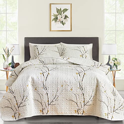 Uozzi Bedding Quilt Set Queen Size Cream White with Black Branch Bedding Set 88x88 Soft Microfiber Lightweight Coverlet Bedspread Summer 3 Pc Bed Cover for (1 Quilt+ 2 Shams) - Image 1