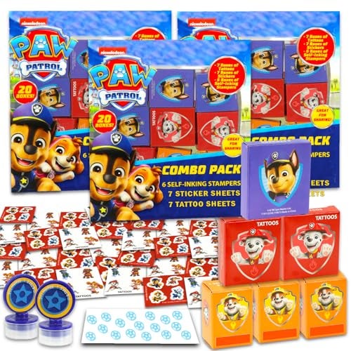 Nickelodeon Paw Patrol Party Favors Bulk Set Bundle with 60 Pieces Party Favor Boxes with Stickers Tattoos and Stampers for Kids Birthday Paw Patrol Classroom Prize Boxes - Image 1