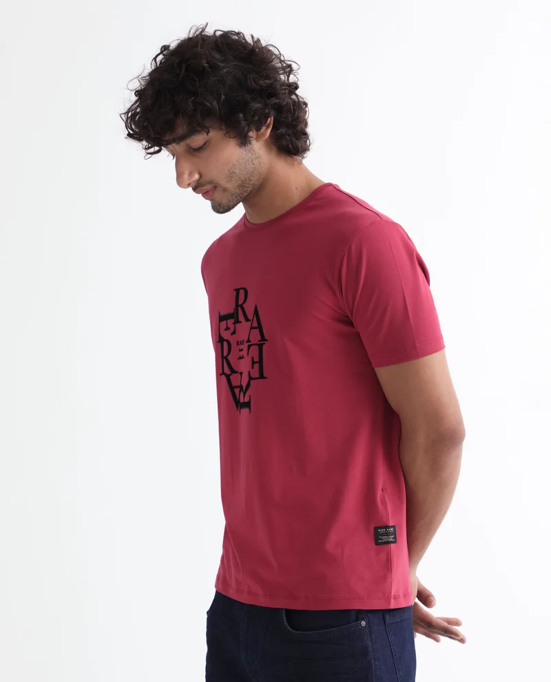 Rare Rabbit Rare Rabbit Men'S Burma Red T-Shirt Cotton Lycra Fabric Short Sleeves Round Neck Slim Fit