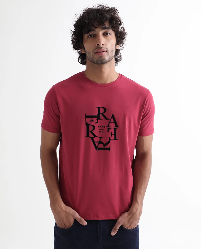Rare Rabbit Rare Rabbit Men'S Burma Red T-Shirt Cotton Lycra Fabric Short Sleeves Round Neck Slim Fit