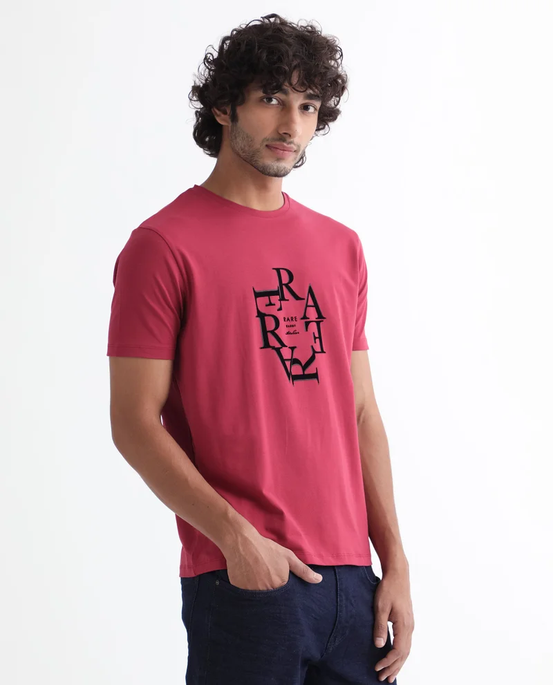 Rare Rabbit Rare Rabbit Men'S Burma Red T-Shirt Cotton Lycra Fabric Short Sleeves Round Neck Slim Fit