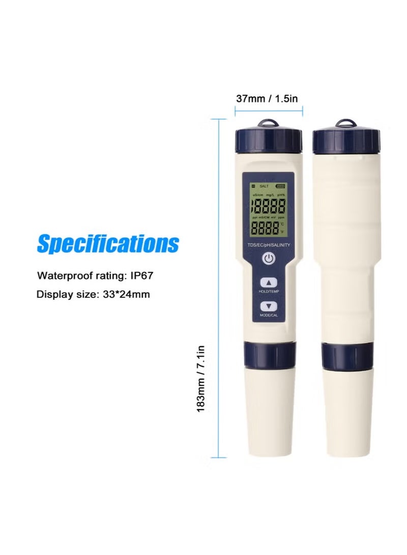 5 in 1 Professional Multi-parameter Combo Testing Meter PH/EC/TDS/Salinity/Thermometer Digital Multi-Function Tester Water Quality Tester - Image 4