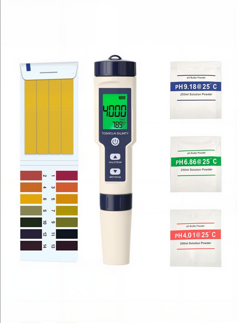 5 in 1 Professional Multi-parameter Combo Testing Meter PH/EC/TDS/Salinity/Thermometer Digital Multi-Function Tester Water Quality Tester - Image 1