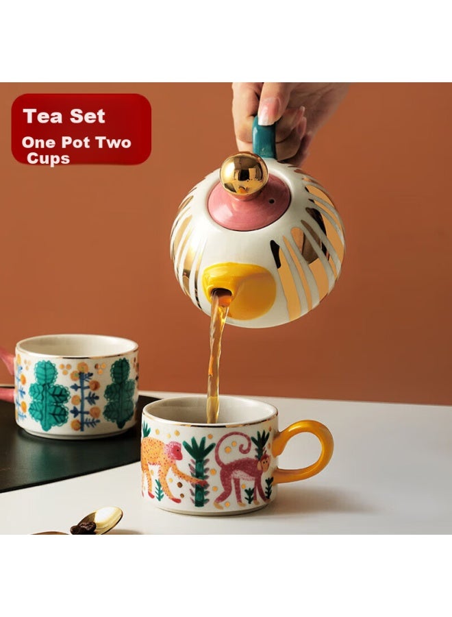 All-round Quanshi English-style Teapot Set With Two Cups, Suitable For Brewing Black Tea, Floral Tea, And Afternoon Tea, Ceramic Coffee Pot, Perfect For Housewarming Gift Box - Image 1