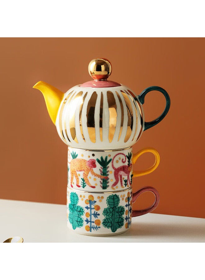 All-round Quanshi English-style Teapot Set With Two Cups, Suitable For Brewing Black Tea, Floral Tea, And Afternoon Tea, Ceramic Coffee Pot, Perfect For Housewarming Gift Box - Image 3