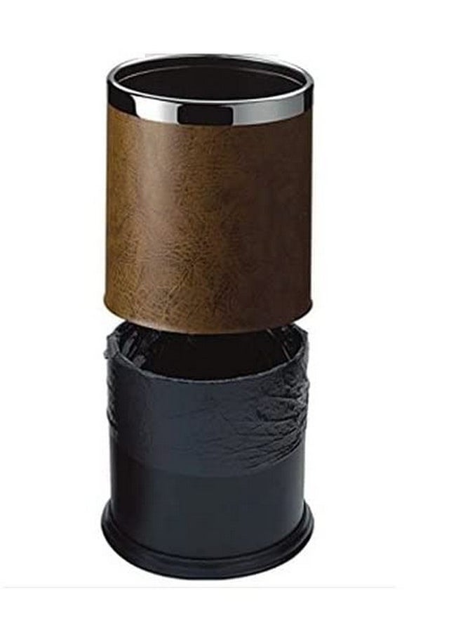 DOLPHY DOLPHY Metal Waste Bin, Open Top Leather Trash Can for Bathrooms, Rooms, Kitchens, Home, Office and Hotel - Capacity 8 Liter (Brown)  - Image 2