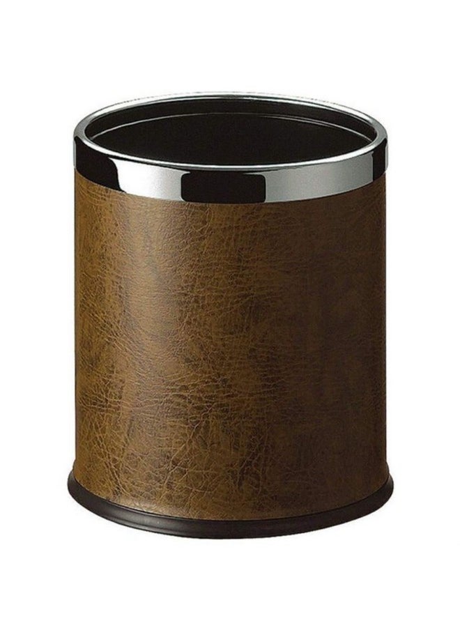 DOLPHY DOLPHY Metal Waste Bin, Open Top Leather Trash Can for Bathrooms, Rooms, Kitchens, Home, Office and Hotel - Capacity 8 Liter (Brown)  - Image 1