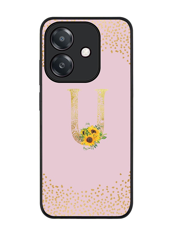 For Oppo A5i Case,Slim fit Camera Protection, Shockproof Thin Phone cover  - Custom Floral Monogram - U  (Pink )