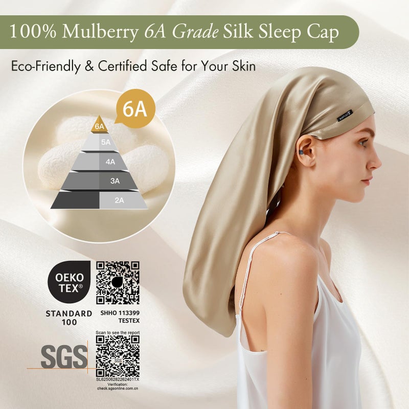 LilySilk غطاء نوم من حرير التوت LILYSILK 100% 19 Momme بونيت حرير طويل للشعر المجعد، غطاء ليلي للنوم، لفافة شعر حرير للنساء بلون القهوة - Image 5
