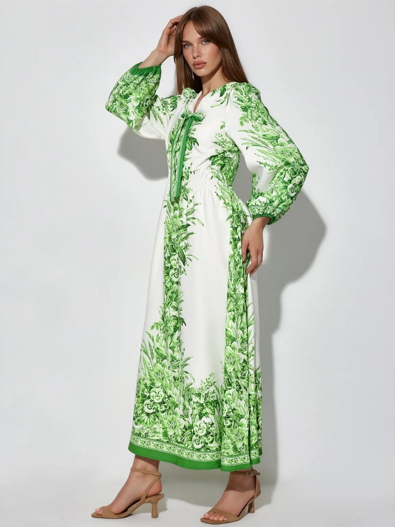 Jennyfer Printed V-neck Maxi Dress With Tie Detail - Image 3