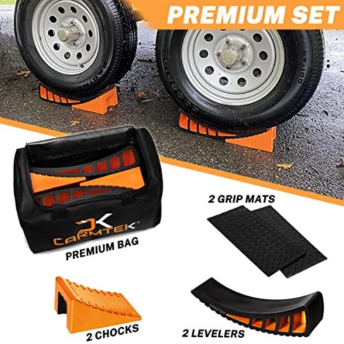 CARMTEK Camper Leveler Premium Kit - Curved RV Levelers with Camper Wheel Chocks, Rubber Mats and Carry Bag | Faster Camper Leveling Than RV Leveling Blocks - Image 4