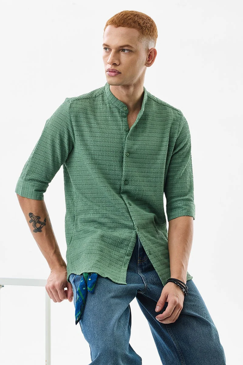SNITCH Green Textured Mandarin Shirt